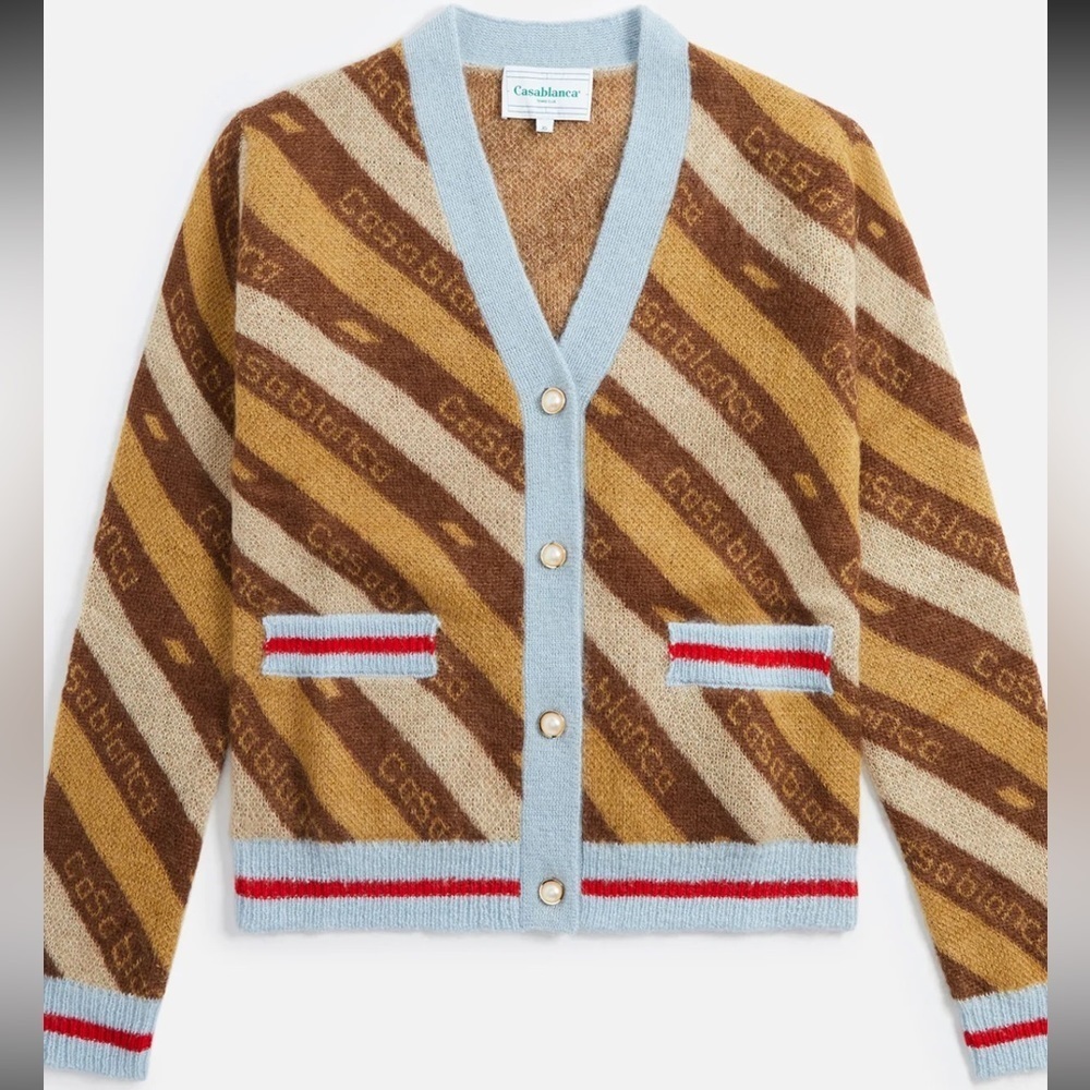 NWT Casablanca Diagonal Logo Cardigan mohair tan